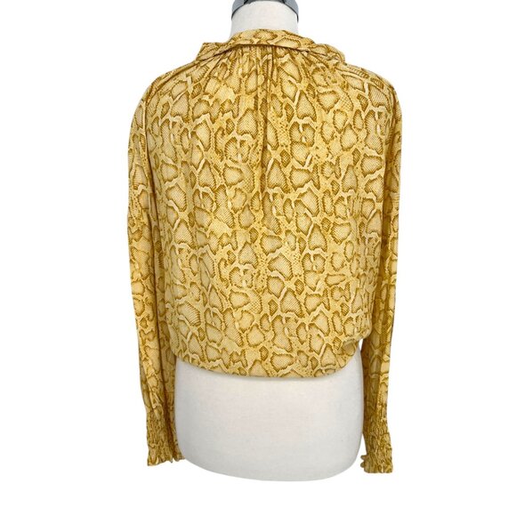 Faithfull The Brand Aira Knot Shirt Yellow Snake Print Long Sleeve Size 4 Small - Picture 10 of 14